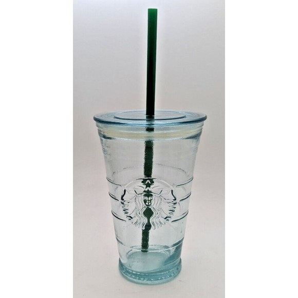 Starbucks Recycled Glass Cold-To-Go Cup Spain Siren Logo 16 oz Grande Straw NEW - Picture 2 of 7